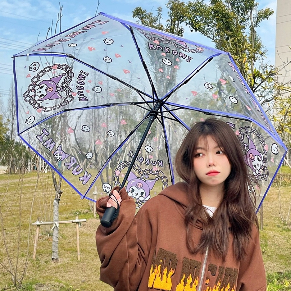 Sanrio Kuromi Hearts & Skulls Hello Kitty Umbrella Kids / Adult Clear Umbrella - Picture 5 of 9